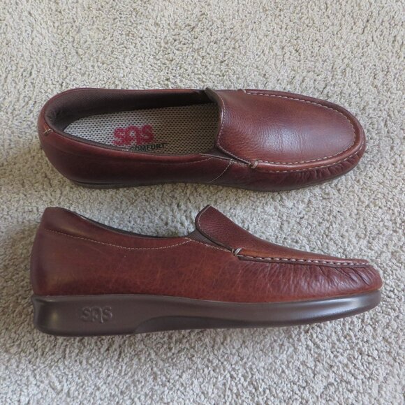 SAS Twin Womens Loafers/Walking Shoes Size 9 Brown/Mulch Leather Moc Toe Slip-on - Picture 1 of 10